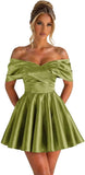 Off Shoulder Satin Homecoming Dresses for Teens 2026 Short Prom Dress A-line Pleated Cocktail Party Gowns