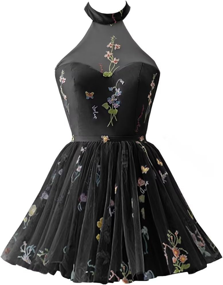 Vestidos de fiesta formales de tul con bordado floral corto para mujer 2023