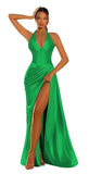 Halter Satin Prom Dresses for Women 2027 Long Mermaid Corset Formal Dress Pleated Evening Party Gowns with Slit