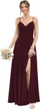 Vestidos de dama de honor largos con tirantes finos y bolsillos, plisados, formales, de noche, con abertura 