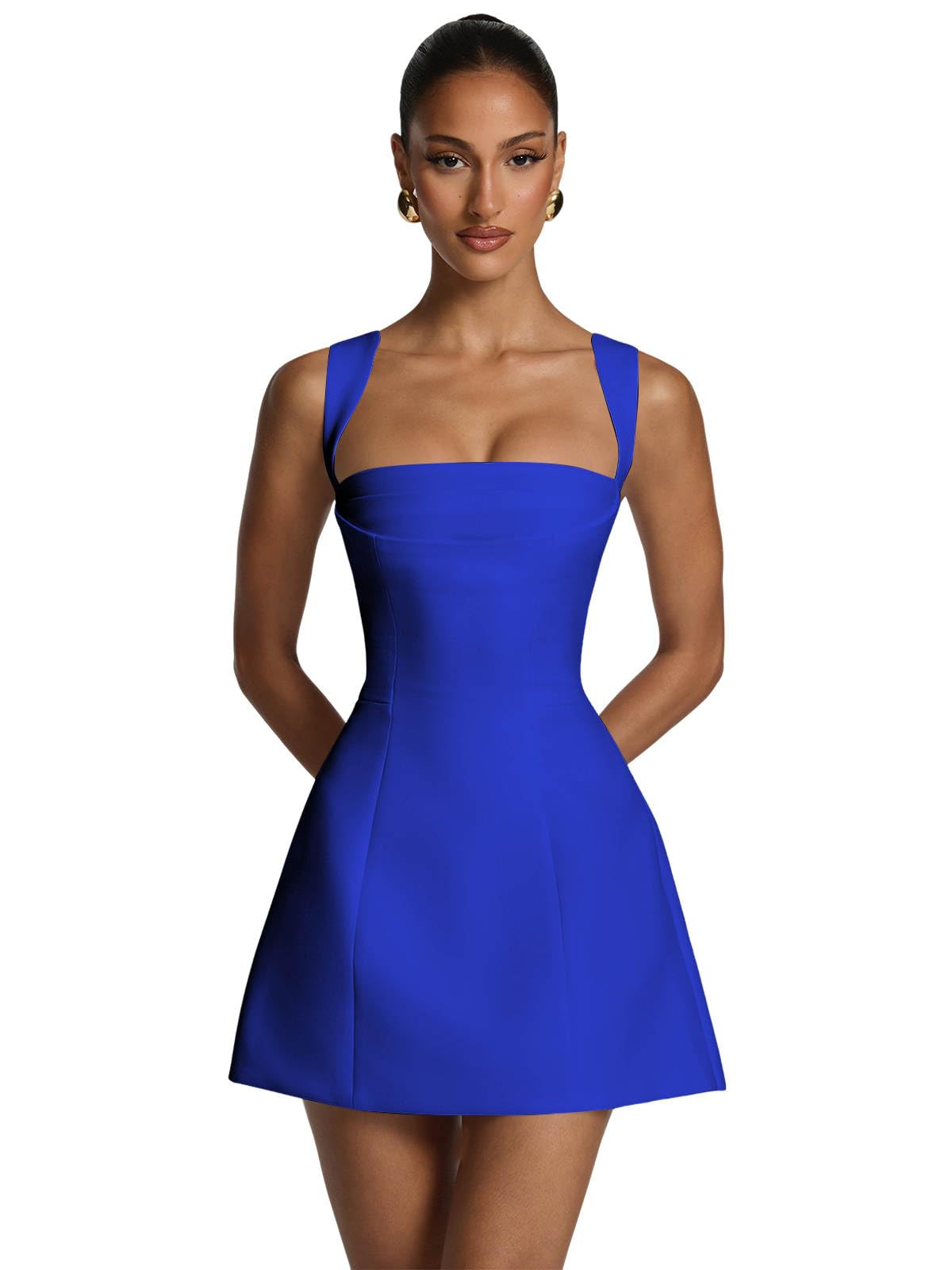 Satin Homecoming Dresses for Teens Square Neck Short Prom Dress Pleated A Line Corset Mini Cocktail Party Gown