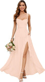 Chiffon Bridesmaid Dresses for Women Long Spaghetti Straps A-line Pleated Formal Evening Party Gowns with Pockets