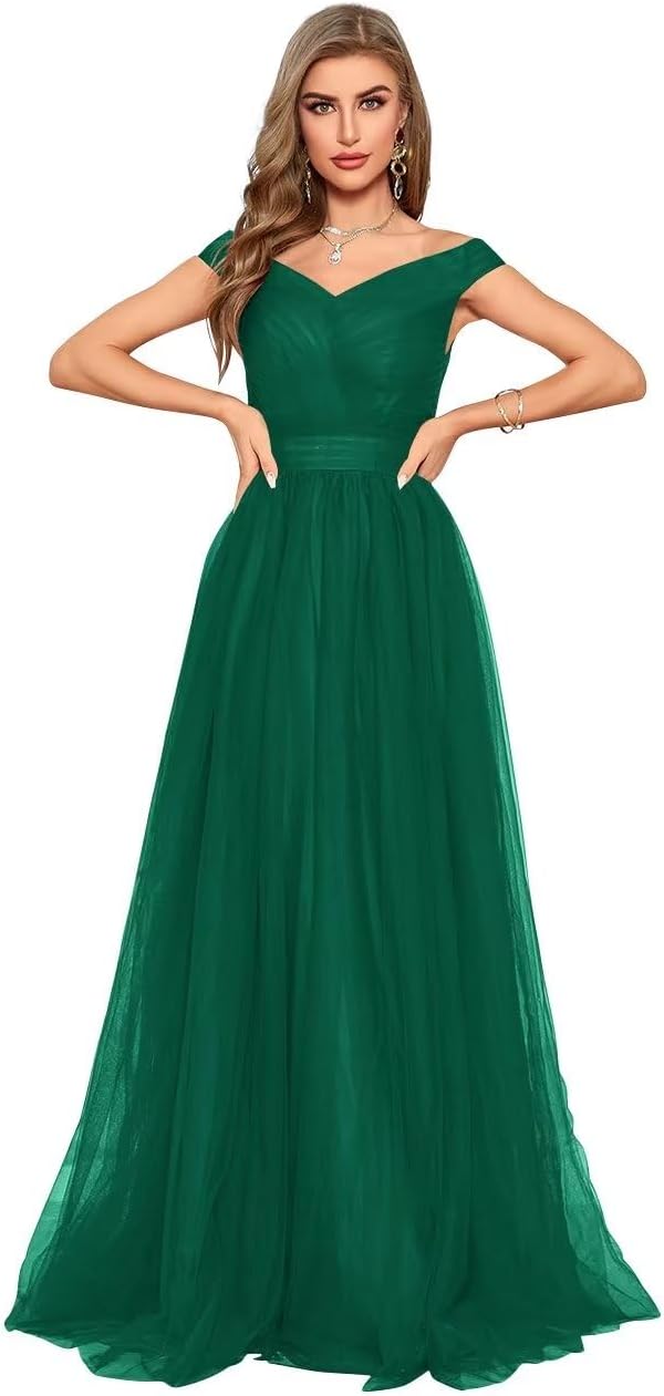 Schulterfreies Ballkleid, langes Ballkleid für Damen, A-Linie, Herzausschnitt, mehrlagiges Tüllkleid für Hochzeit, Abendparty 