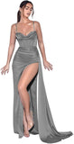 Spaghetti Straps Mermaid Prom Dresses Long Ball Gown 2025 Corset Sexy Slit Pleat Formal Evening Gowns