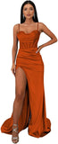 Ballkleider mit Wasserfallausschnitt, langen Spaghettiträgern, Illusion-Meerjungfrauen-Korsett, formelles Abendkleid mit Schlitz 