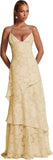 Spaghetti Strap Floral Bridesmaid Dresses for Women Tiered Ruffle A-Line Long Formal Prom Dress