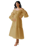 Eightale Tulle Tea Length Maternity Dresses for Photo Shoot Long Sleeve Pregnancy Gown for Baby Shower