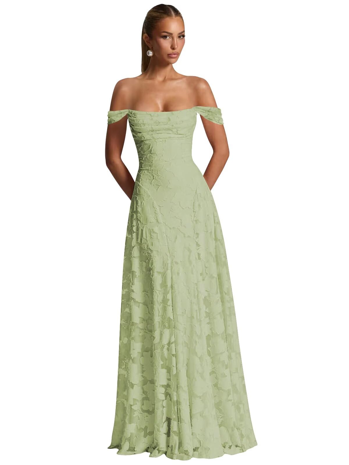 Off The Shoulder Floral Bridesmaid Dresses Long Lace Appliques Formal Gown A Line Wedding Guest Dress