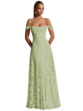 Off The Shoulder Floral Bridesmaid Dresses Long Lace Appliques Formal Gown A Line Wedding Guest Dress