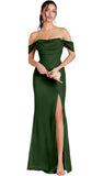 Kingbridal Gowns Off Shoulder Chiffon Bridesmaid Dresses for Women 2026 Long Ruched Cowl Neck Formal Evening Party Dress with Slit
