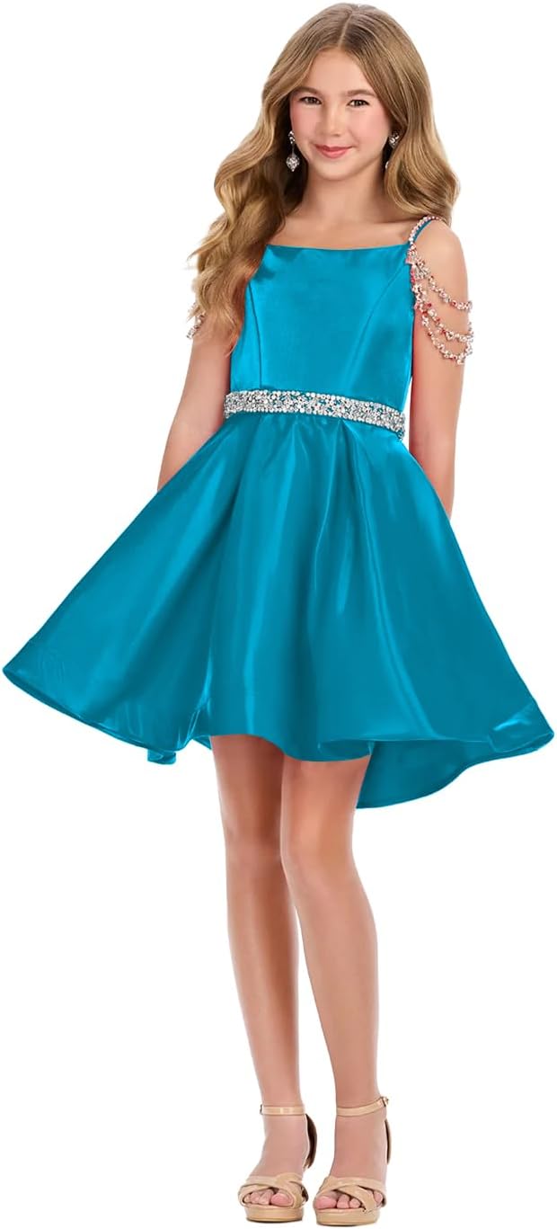 Girl's Satin Father Daughter Pageant Dresses Off Shoulder Short Flower Girl Kids Children Teen Gowns