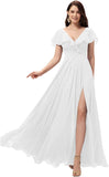 Vestidos de dama de honor largos con escote en V y volantes de gasa para mujer, vestidos de noche formales