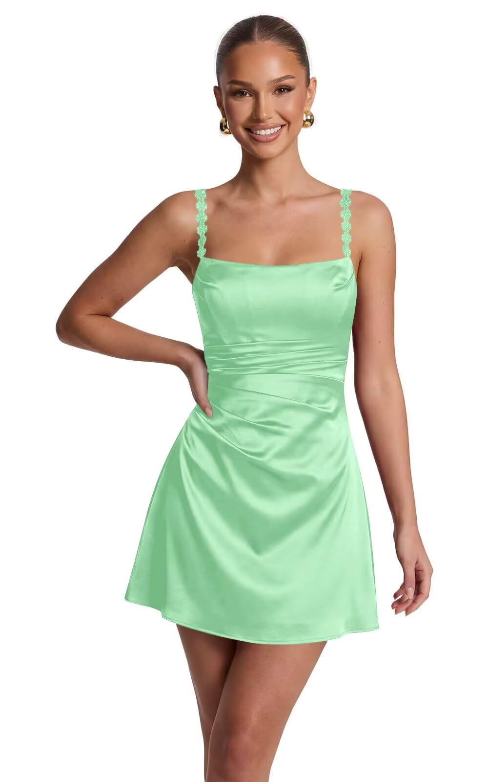 Satin Homecoming Dresses for Teens 2026 Spaghetti Straps Short Prom Dress A-line Pleated Cocktail Party Gowns