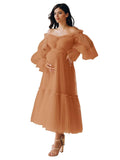 Tulle Tea Length Maternity Dresses for Photo Shoot Long Sleeve Pregnancy Gown for Baby Shower