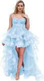 Spaghetti Cocktail Party Dress for Women High-Low Ruffled Summer Dress Long Trailing Prom Ball Gown