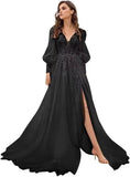 Long Sleeve Tulle Prom Evening Dresses Long Lace Applique A Line Ball Gown 2027