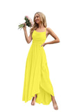 Spaghetti Strap Chiffon Bridesmaid Dresses for Women Long Ruched A-Line Cowl Neck Formal Evening Gowns with Slit