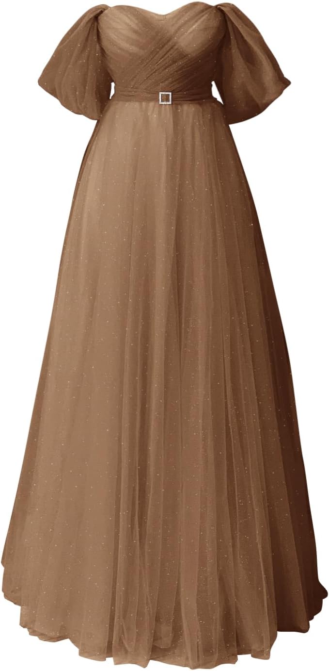 Glitter Tulle Prom Dresses Off The Shoulder Sweetheart Puffy Long Evening Gowns for Women 2027