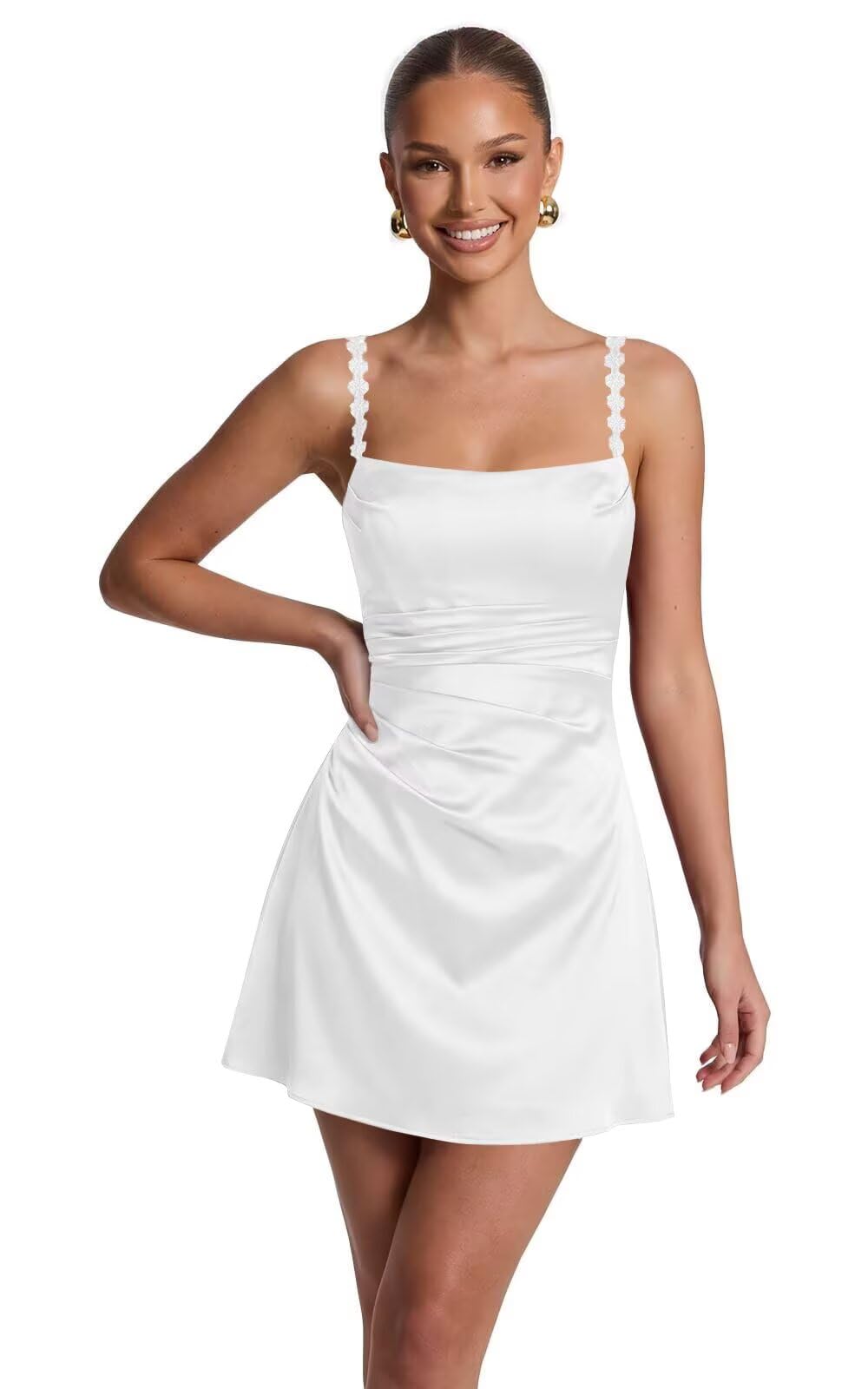 Satin Homecoming Dresses for Teens 2026 Spaghetti Straps Short Prom Dress A-line Pleated Cocktail Party Gowns