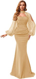 Kingbridal Gowns Long Sleeve Prom Dresses 2026 Mermaid Satin Formal Dress for Women Sparkly Sequin Halter Neck Evening Party Gowns