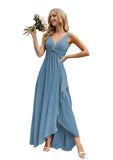 Women’s Long Bridesmaid Dresses Sleeveless V-Neck Formal Wedding Guest Chiffon Prom Gowns for Teens