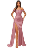Off Shoulder Sequin Prom Dresses for Women 2027 Long Mermaid Tight Satin Formal Evening Party Dress with Slit