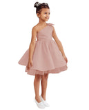 One Shoulder Flower Girl Dresses for Wedding Toddler Short Tutu Satin Tulle Girl Dress for Birthday Formal Party