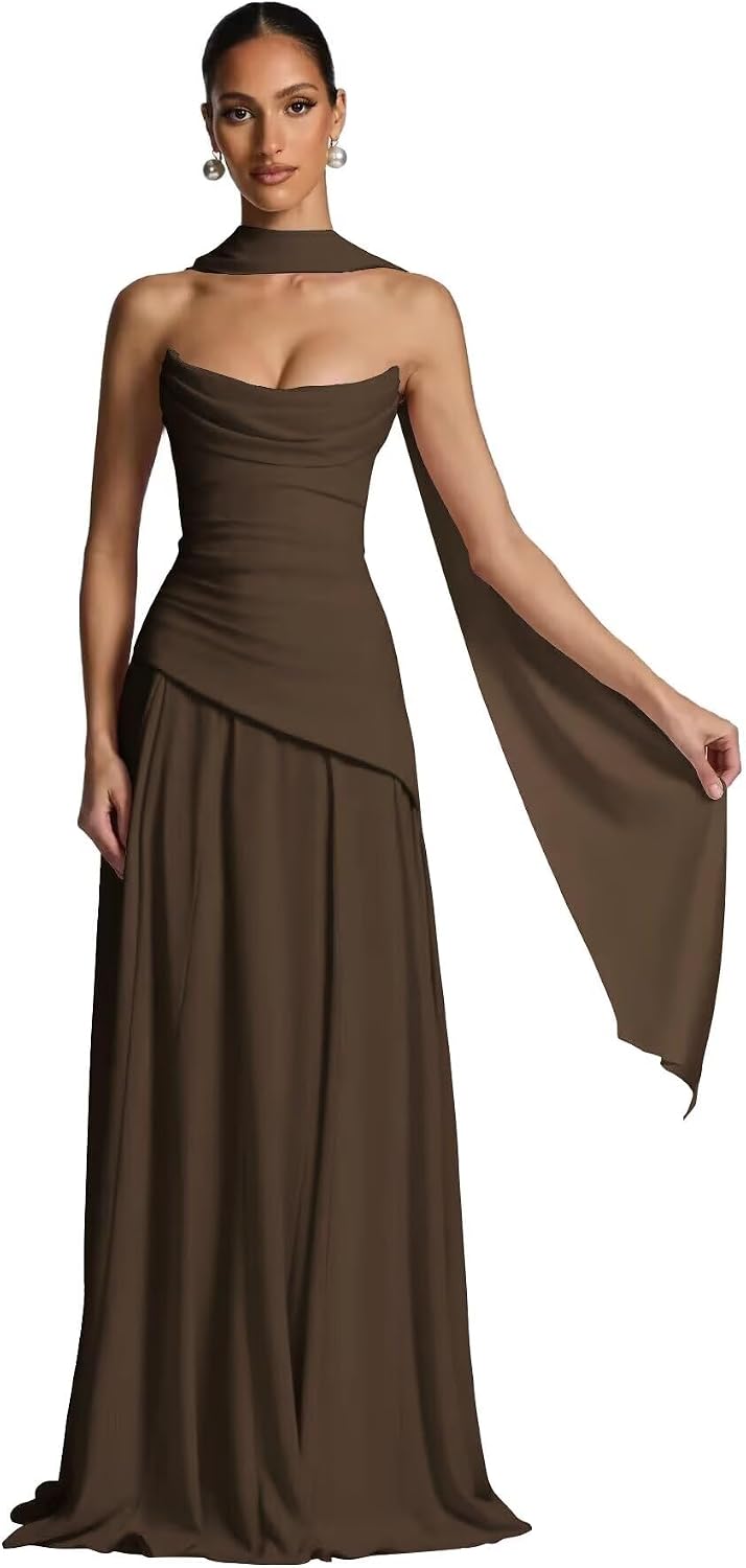 Kingbridal Strapless Bridesmaid Dresses with Scarf 2026 Long A-line Prom Formal Dress