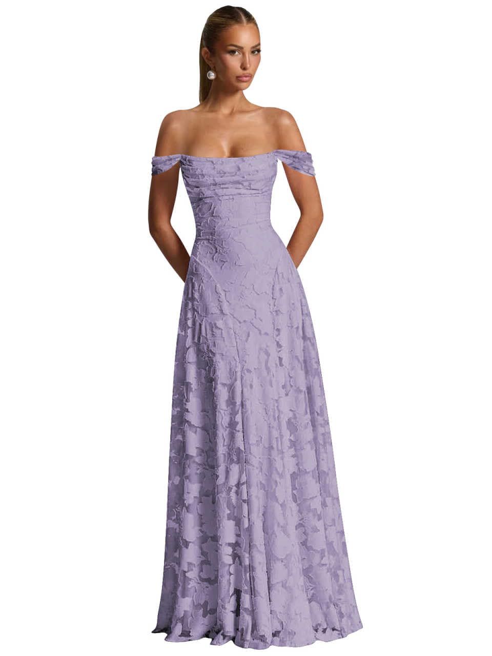 Off The Shoulder Floral Bridesmaid Dresses Long Lace Appliques Formal Gown A Line Wedding Guest Dress