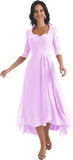 Women's Tea Length Mother of The Bride Dresses for Wedding Short Sleeves Lace Applique Formal Evening Prom Gowns