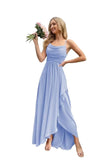 Spaghetti Strap Chiffon Bridesmaid Dresses for Women Long Ruched A-Line Cowl Neck Formal Evening Gowns with Slit