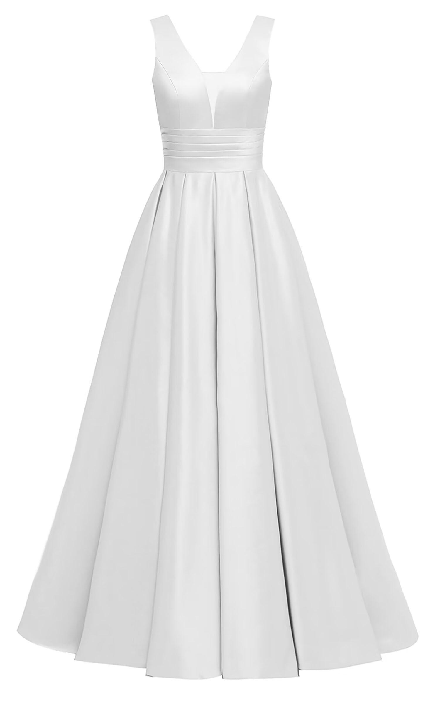 Glitter Satin Prom Dresses for Women Long V Neck A-Line Pleated Formal Evening Party Gowns with Pockets