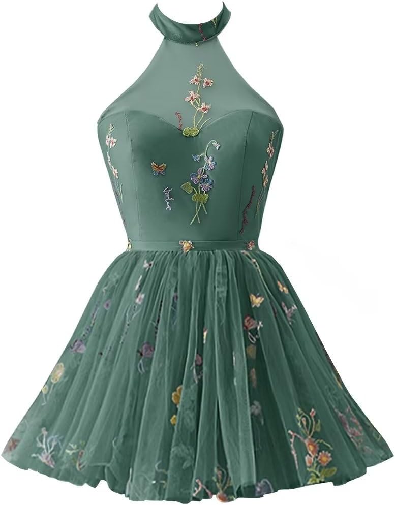Vestidos de fiesta formales de tul con bordado floral corto para mujer 2023