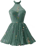 Vestidos de fiesta formales de tul con bordado floral corto para mujer 2023