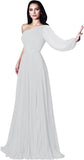 One Shoulder Mother of The Bride Dresses Long Sleeve Formal Dress Chiffon Evening Gowns for Women
