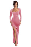 Long Sleeve Mermaid Bridesmaid Dresses for Wedding 2027 Long Velvet Tight Prom Formal Evening Party Gown with Slit