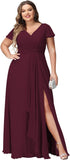 Vestidos de dama de honor de talla grande con mangas con volantes y bolsillos, vestido formal largo con escote en V y abertura. 