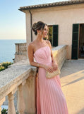 Women's Strapless Pleated Bridesmaid Dress Elegant Sweetheart Neck Formal Prom Gown for Wedding Guest