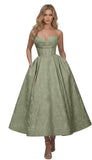Strapless Floral Satin Prom Dresses for Women 2026 Jacquard Aline Formal Evening Party Dress with Pockets