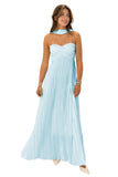 Flowy Chiffon Bridesmaid Prom Dress with Scarf Strapless Pleated Formal Evening Dresses