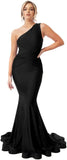 Womens One Shoulder Mermaid Bridesmaid Dresses for Wedding Long Tight Ruched Prom Dresses Evening Formal Gowns