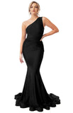 Womens One Shoulder Mermaid Bridesmaid Dresses for Wedding Long Tight Ruched Prom Dresses Evening Formal Gowns