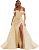 Off The Shoulder Prom Dress 2027 Long Ball Gown with Slit Mermaid Satin Formal Dresses for Women