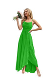 Spaghetti Strap Chiffon Bridesmaid Dresses for Women Long Ruched A-Line Cowl Neck Formal Evening Gowns with Slit