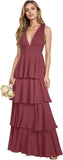 V Neck Chiffon Bridesmaid Dresses for Women 2027 Long Tiered A-Line Ruffles Formal Evening Party Dress