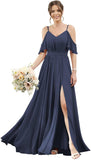 Women's Cold Shoulder Ruffle Sleeves Bridesmaid Dresses for Women 2025 Pleated Chiffon Formal Dresses with Slit