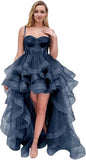 Spaghetti Cocktail Party Dress for Women High-Low Ruffled Summer Dress Long Trailing Prom Ball Gown