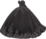Sparkly Tulle Sweet 15 16 Quinceanera Dress Lace 3D Floral Ball Gown Strapless Puffy Prom Formal Gown