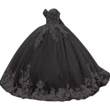 Sparkly Tulle Sweet 15 16 Quinceanera Dress Lace 3D Floral Ball Gown Strapless Puffy Prom Formal Gown