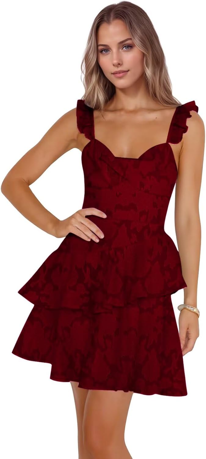 Jacquard Ruffles Homecoming Dresses for Teens Tight Short Prom Gowns Mini Formal Cocktail Party Dress